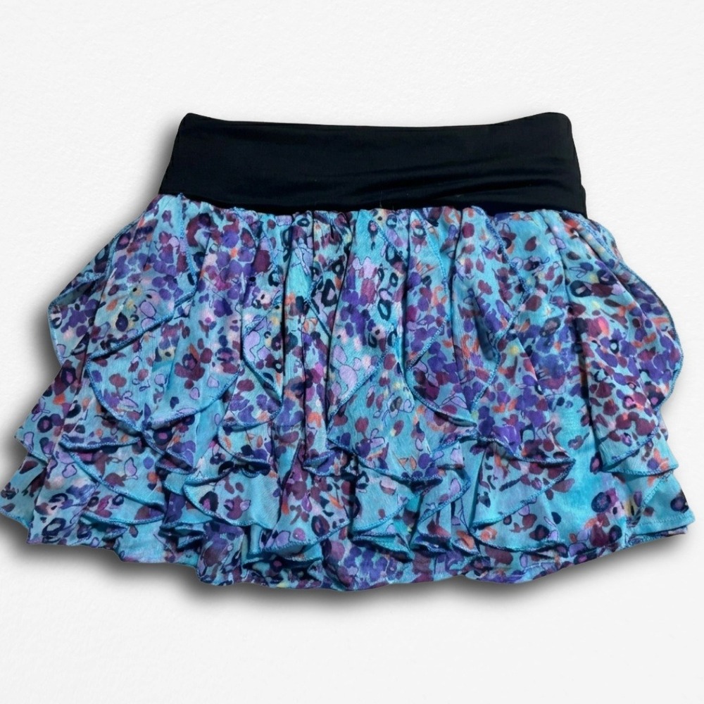 Rachael & Chloe Y2K Tiered Ruffle Mini Skirt Blue Purple Floral Leopard Junior L